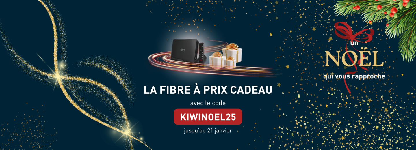 Offre Kiwi Fibre Optique spécial Noël 2025 - 29.90€/mois et 50€ offerts