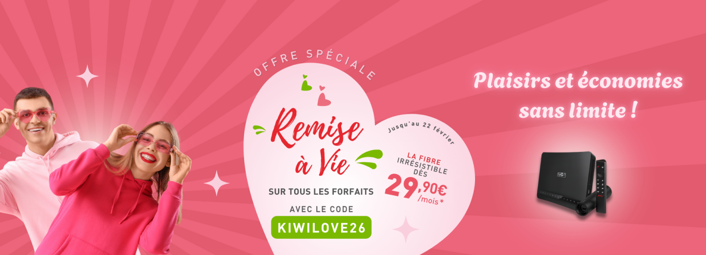 C'est le moment de craquer pour la Fibre avec les offres Coup de cœur Kiwi - dès 29,90€/m à vie !
